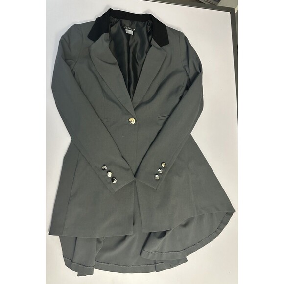 VENUS Dark Gray W/ Black Collar high/Low 1 Button suit tuxedo blazer Size 2 - Picture 9 of 9